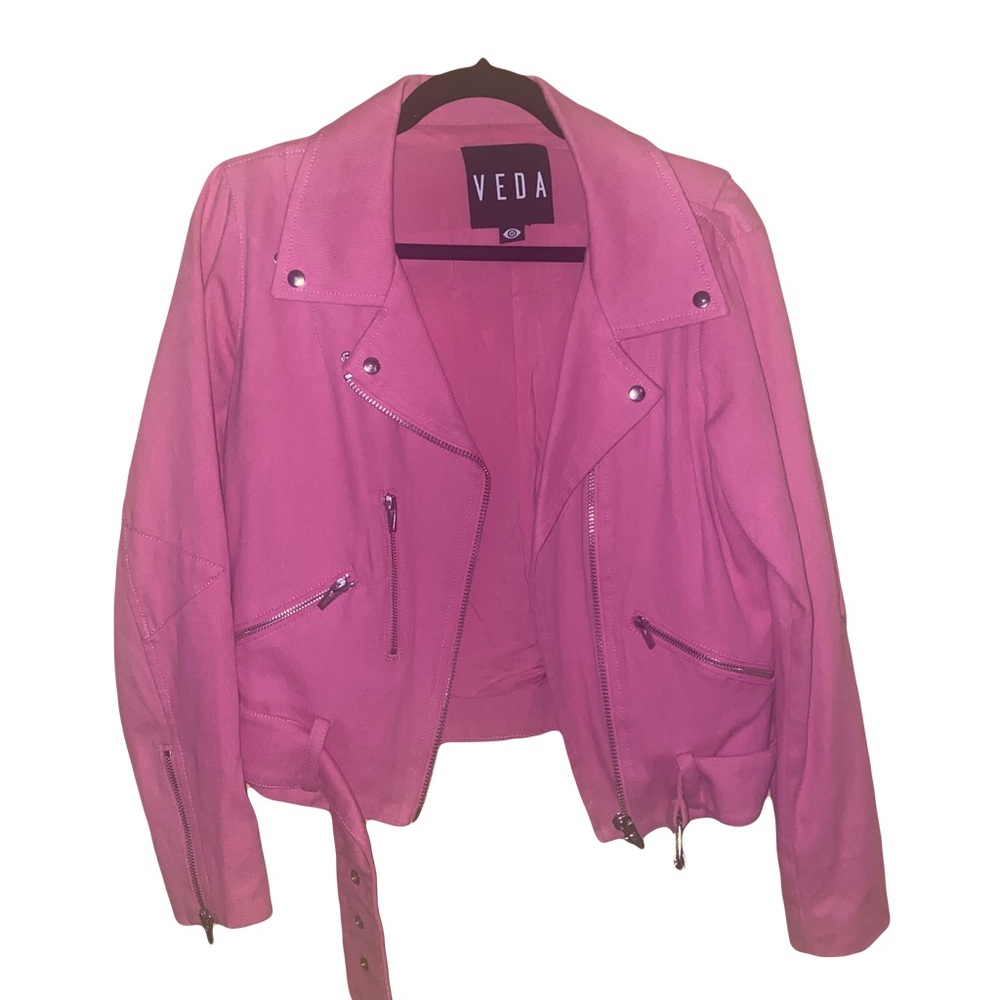 VEDA Denim bubble gum pink moto jacket (never been worn)